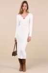 Glamorous Pristine Energy Ivory Ribbed Beaded Long Sleeve Maxi Dress In Ivory