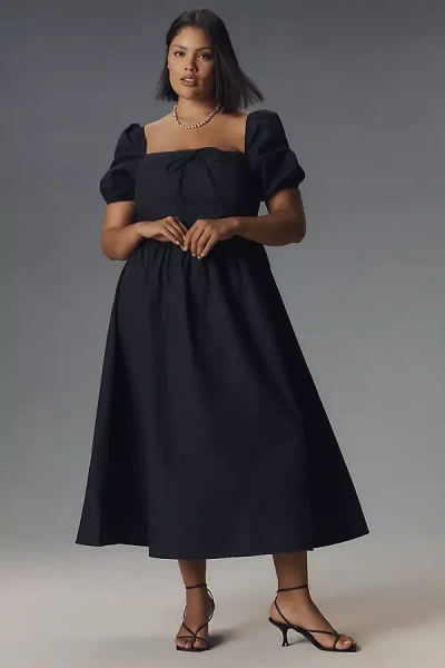 Glamorous Puff-sleeve Square-neck Midi Dress In Blue