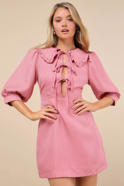 Glamorous Rayenna Pink Tweed Tie-front Mini Dress