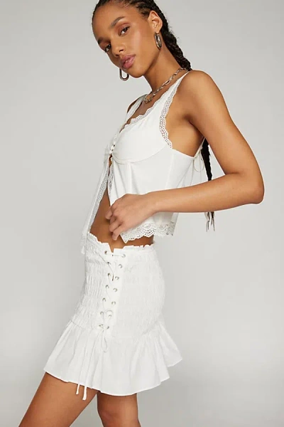 Glamorous Ruched Flounce Mini Skirt In White, Women's At Urban Outfitters