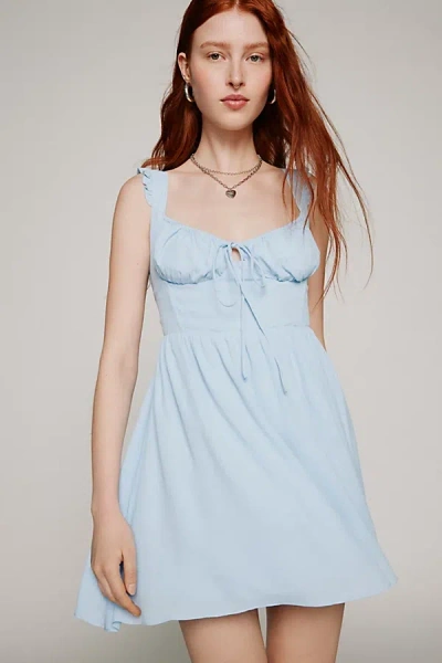 Glamorous Shirred Mini Dress In Blue, Women's At Urban Outfitters