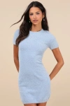 Glamorous Signature Shimmer Light Blue Lurex Cutout Sweater Mini Dress In Light Blue