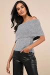 Glamorous Off Shoulder Rib Knit Sweater In Charcoal - Part Of A Set-gray In Grey