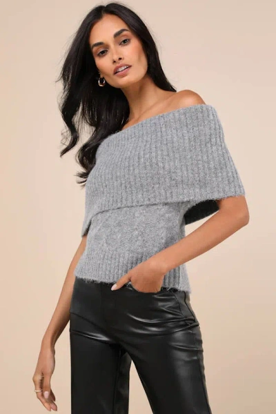 Glamorous Off Shoulder Rib Knit Sweater In Charcoal - Part Of A Set-gray In Grey
