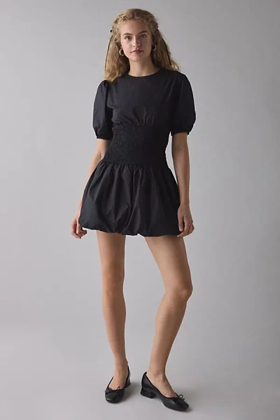 Glamorous Smocked Drop Waist Puff Sleeve Mini Dress In Black, Women's At Urban Outfitters