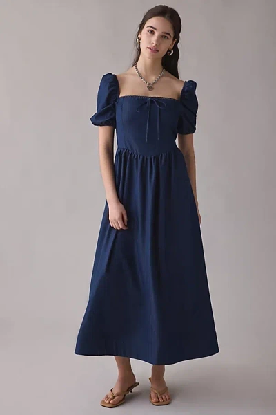Glamorous Square Neckline Puff Sleeve Corset Midi Dress In Blue, Women's At Urban Outfitters