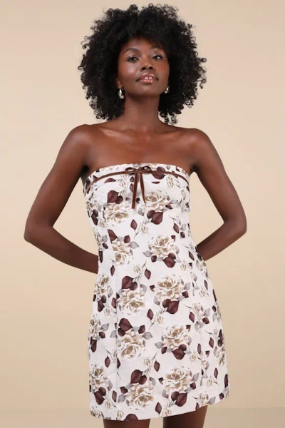 Glamorous Staying Charming Light Grey Floral Jacquard Strapless Mini Dress