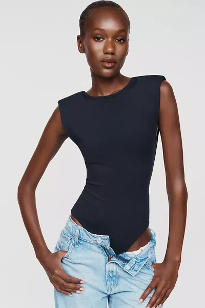 Glamorous Structured Shoulder Low Back Bodysuit In Blue