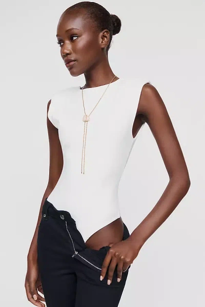 Glamorous Structured Shoulder Low Back Bodysuit In White