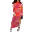 Glamorous Sunset Mesh Bodycon In Orange In Red