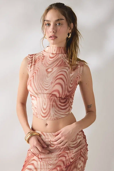 Glamorous Take A Swirl Mesh High Neck Sleeveless Top In Copper Swirl, Women's At Urban Outfitters