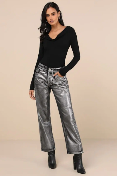 Glamorous Trendiest Shine Black Metallic Coated Straight Leg Jeans