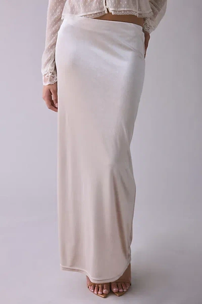 Glamorous Velvet Low-rise Slip Maxi Skirt In Champagne, Women's At Urban Outfitters In White