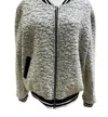 Glamorous Women's Cashmere Blend Boucle Winter Varsity Style Bomber Jacket In Gray In Grey