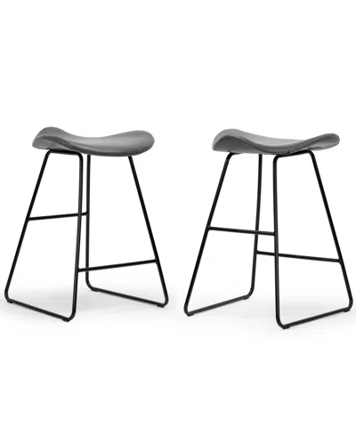 Glamour Home 24" Aoi Polyester, Metal Counter Height Stool, Set Of 2 In Grey