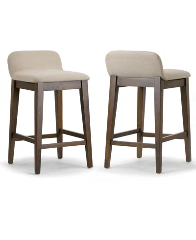 Glamour Home 25" Atia Rubberwood, Fabric Counter Height Stool, Set Of 2 In Neutral