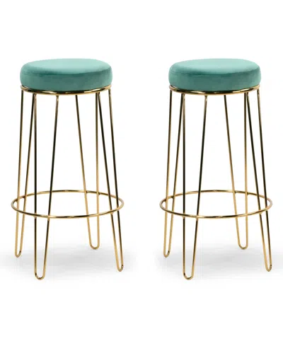 Glamour Home 29" Angie Velvet, Metal Barstool, Set Of 2 In Multi