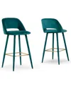 Glamour Home 29.5" Anita Velvet Barstool, Set Of 2 In Blue