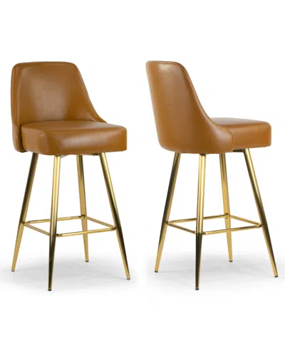 Glamour Home 29.75" Auren Polyester, Metal Barstool, Set Of 2 In Brown