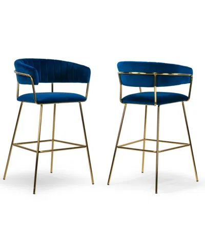 Glamour Home 30" Anya Fabric, Metal Barstool, Set Of 2 In Blue