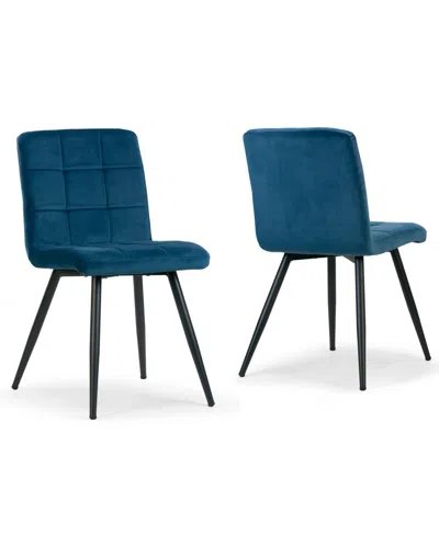 Glamour Home 32.5" Anika Velvet Fabric, Steel Dining Chair, Set Of 2 In Blue