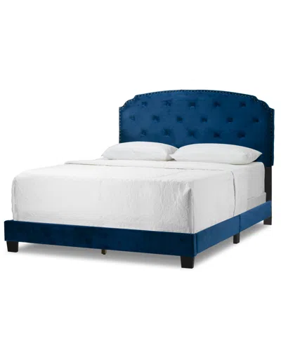 Glamour Home 51.75" Arin Fabric, Rubberwood Queen Bed In Navy