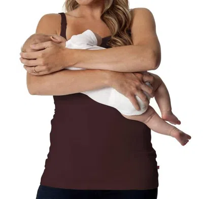 Glamourmom Nursing Bra Long Top With Adjustable Chest Band In Chocolate In Brown