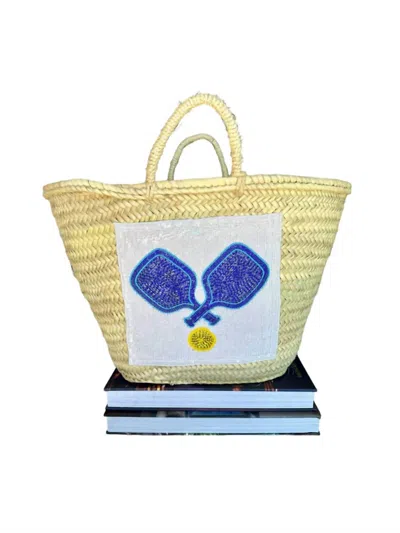 Glamourpuss Beaded Pickleball Market Bag In Beige