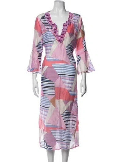 Pre-owned Glamourpuss Colorblock Pattern Midi Length Dress In Multicolor