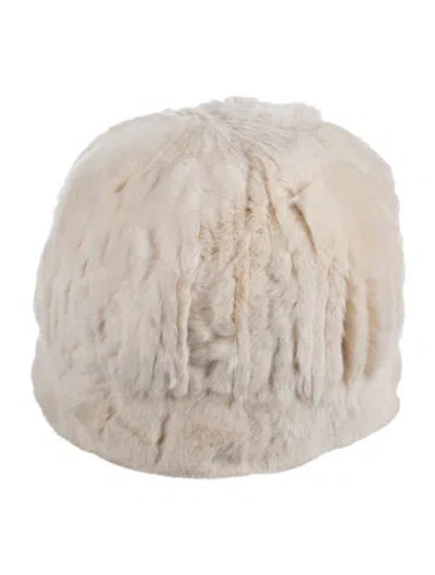 Pre-owned Glamourpuss Fox Fur Beanie In White