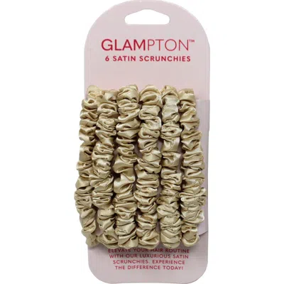 Glampton Pack Of 6 Satin Scrunchies In Gold