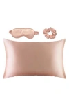 Glampton Satin Pillowcase, Scrunchi & Mask Set In Pink