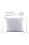 Glampton Satin Pillowcase, Scrunchi & Mask Set In White