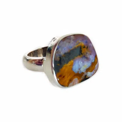 Glamrocks Jewelry Women's Australian Boulder Opal Silver Ring