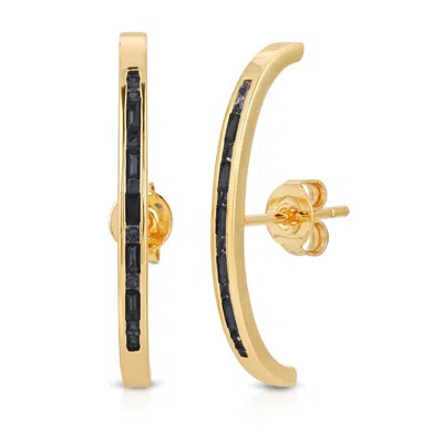 Glamrocks Jewelry Women's Black Baguette Suspension Hoops- Gold