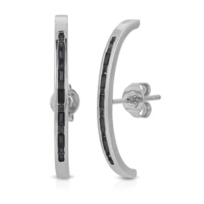 Glamrocks Jewelry Women's Black Baguette Suspension Hoops- Silver