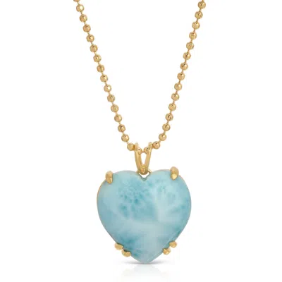 Glamrocks Jewelry Women's Blue / Gold Larimar Puffy Heart Necklace In Multi