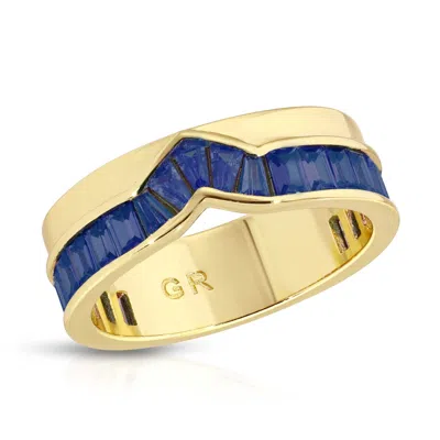 Glamrocks Jewelry Women's Blue / Gold Peak Baguette Ring- Sapphire In Multi