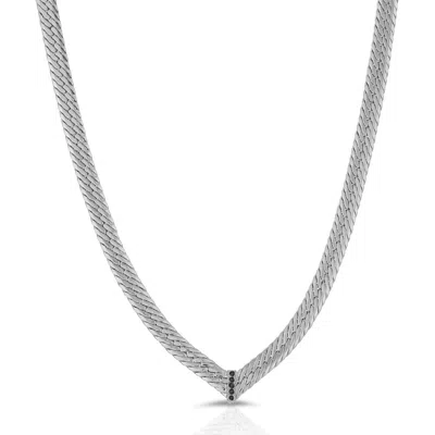 Glamrocks Jewelry Women's Cz Chevron Herringbone-black, Silver