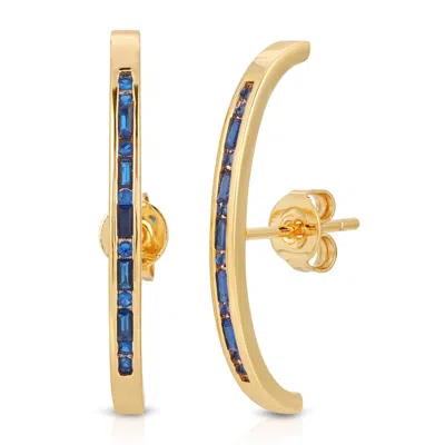 Glamrocks Jewelry Women's Gold Baguette Suspension Hoop - Sapphire