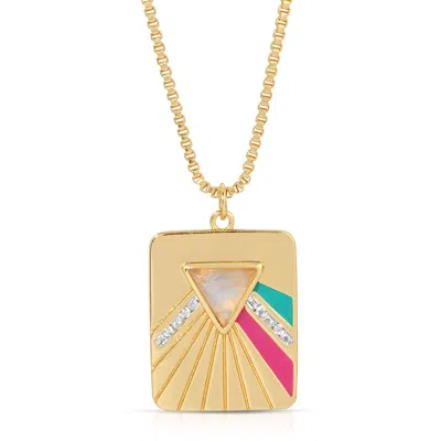 Glamrocks Jewelry Women's Gold Bright Side Necklace - Teal & Fuchsia
