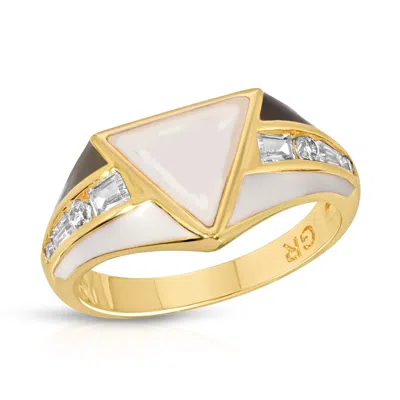 Glamrocks Jewelry Women's Gold Bright Side Ring- Grey & White