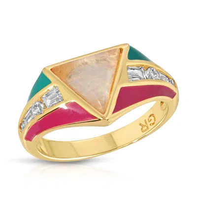 Glamrocks Jewelry Women's Gold Bright Side Ring- Teal & Fuchsia
