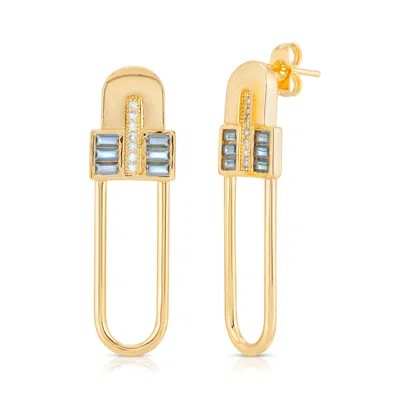 Glamrocks Jewelry Women's Gold Century Safety Pin Earrings - Aqua