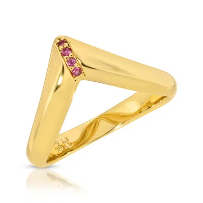 Glamrocks Jewelry Women's Gold Chevron Cz Ring- Ruby