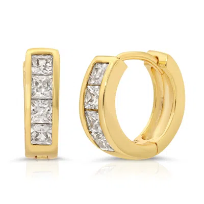 Glamrocks Jewelry Women's Gold Cz Princess Huggie Hoops