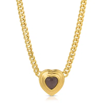 Glamrocks Jewelry Women's Gold Heart Of Stone Curb Link Necklace- Black