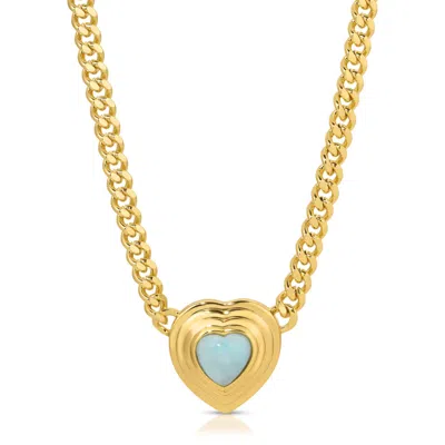 Glamrocks Jewelry Women's Gold Heart Of Stone Curb Link Necklace- Larimar