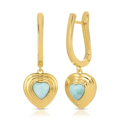 Glamrocks Jewelry Women's Gold Heart Of Stone Hoop Earrings - Larimar