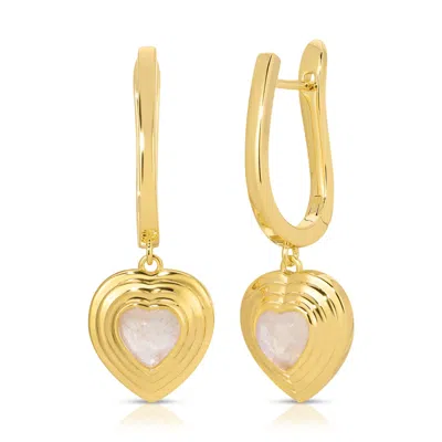 Glamrocks Jewelry Women's Gold Heart Of Stone Hoop Earrings - Moonstone